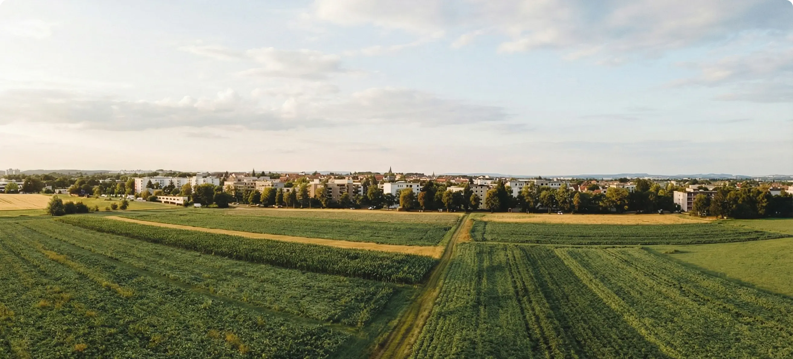 Luftnahe Ansicht der Feldlage am Rande von Echterdingen – zukünftiger Standort des Neubauquartiers Goldäcker