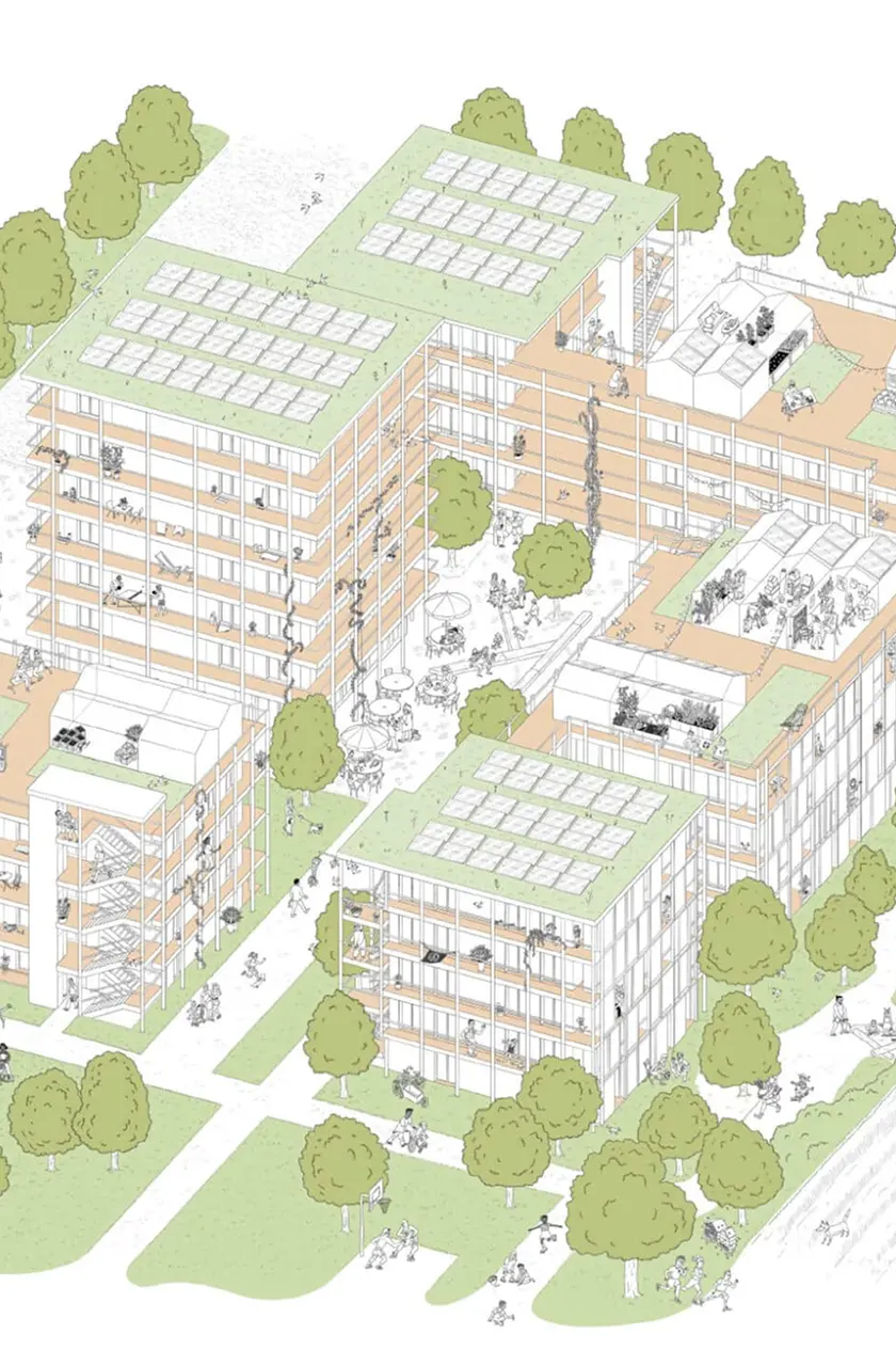 Isometrische Darstellung des Lageplans KaepseLE Goldäcker mit den drei Baufeldern Nord, Mitte und Süd